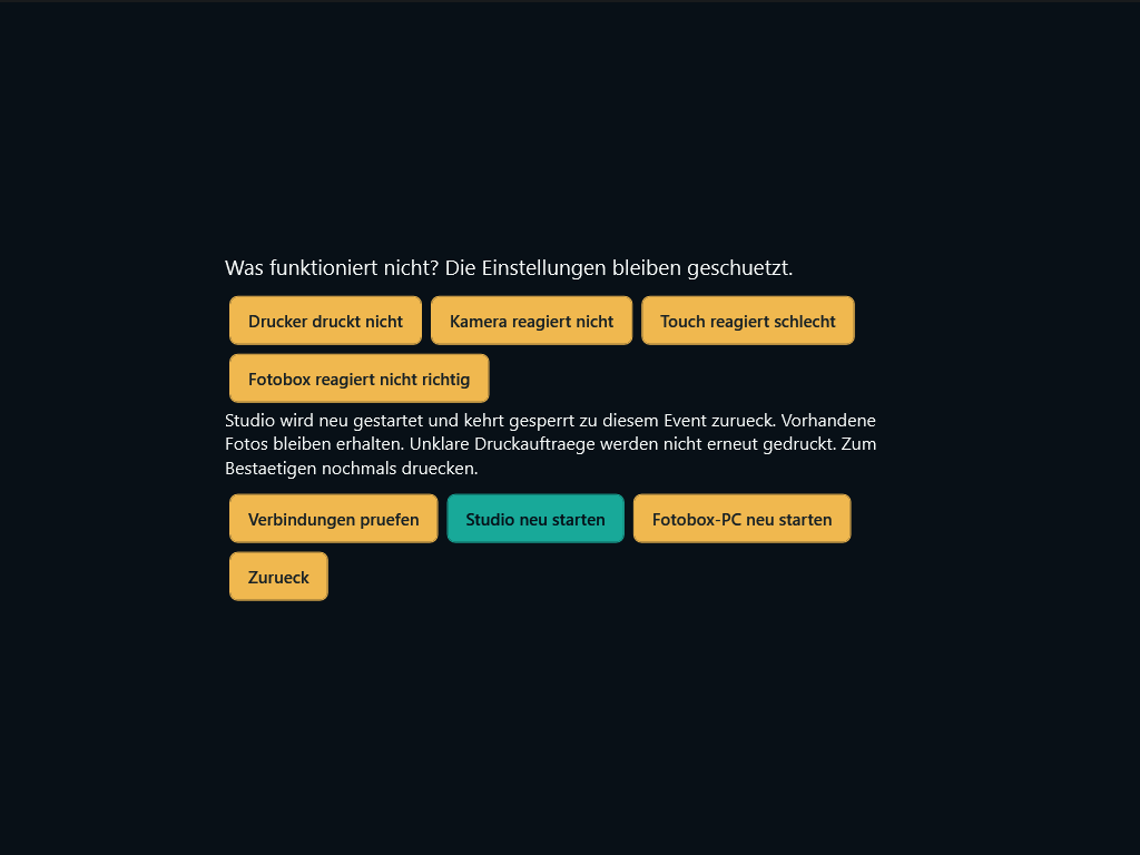 Studio-Gasthilfe mit Verbindungsprüfung und kontrolliertem Neustart