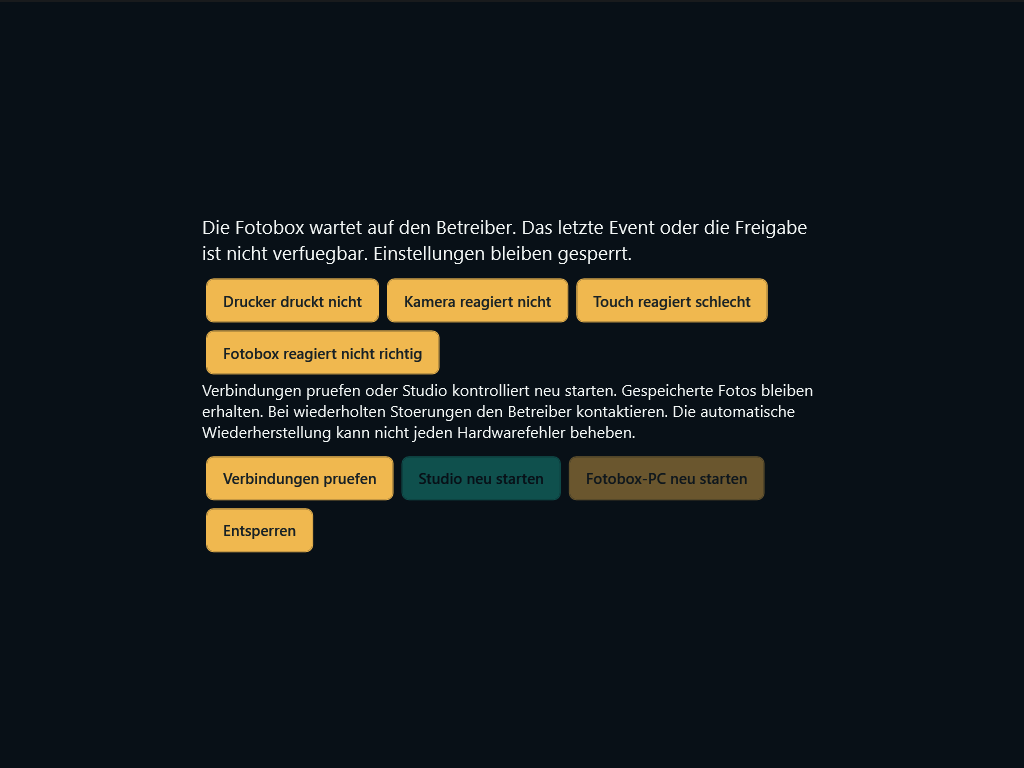 Geschützte Studio-Supportansicht bei nicht verfügbarem Event