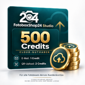 500 Cloud-Credits für FotoboxShop24 Studio. Eine Cloud-E-Mail kostet 1 Credit, ein QR-Upload 2 Credits.