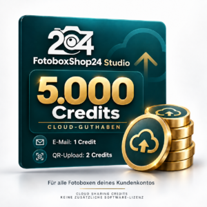5.000 Cloud-Credits für FotoboxShop24 Studio. Eine Cloud-E-Mail kostet 1 Credit, ein QR-Upload 2 Credits.